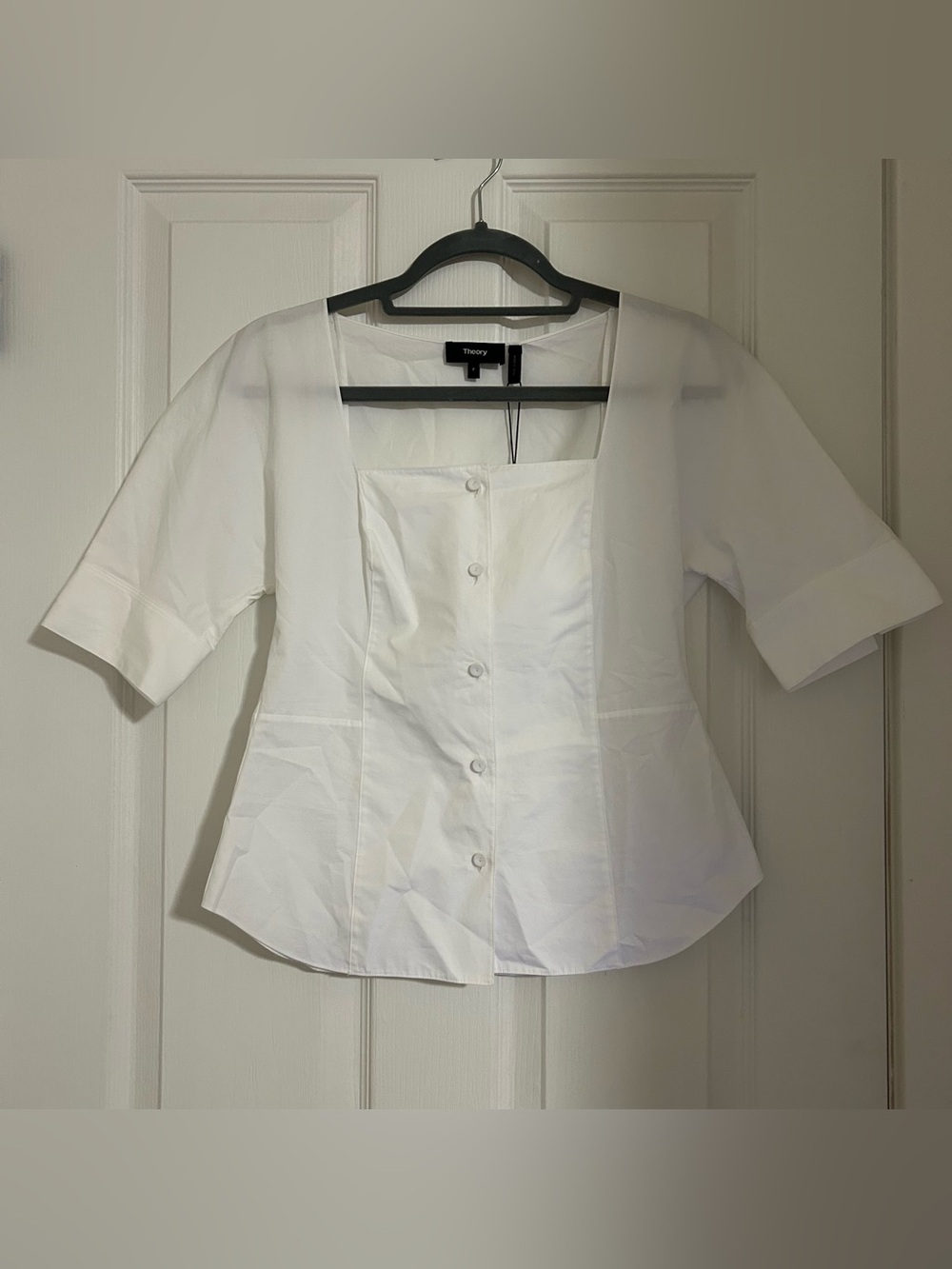 Theory White Square-Neck Button Front Blouse NWT